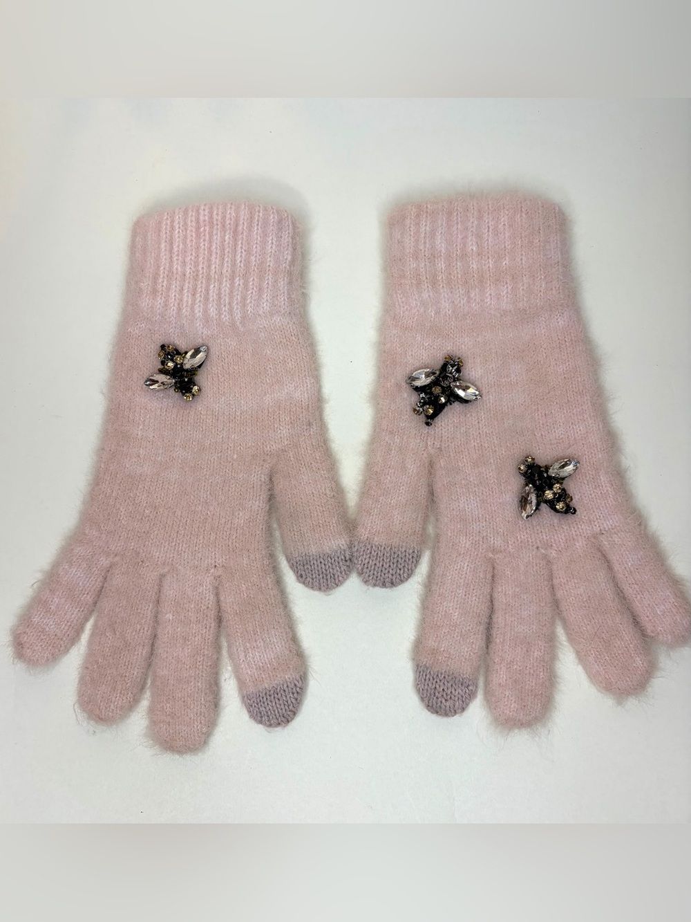 Anthropologie Sleeping On Snow Well-Embellished Bee Tech Gloves Pink GUC